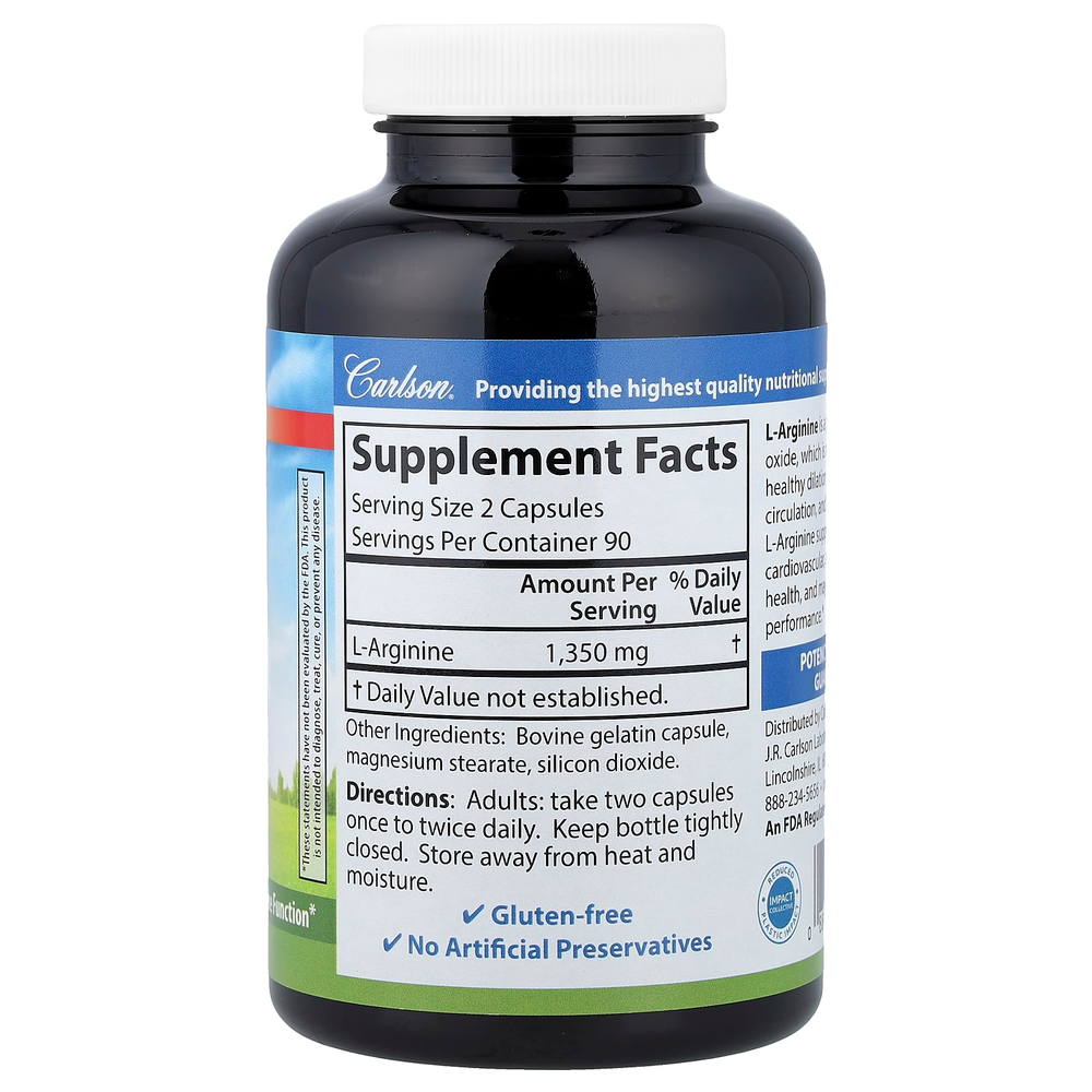 Carlson, L-аргинин, 180 капсул (675 мг на капсулу)