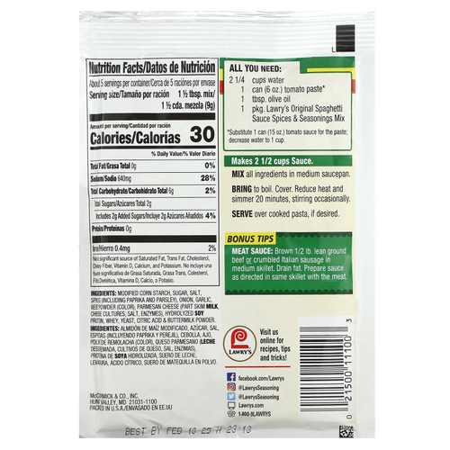 Lawry's, смесь специй и приправ, оригинальный соус для спагетти, 42 г (1,5 унции)
