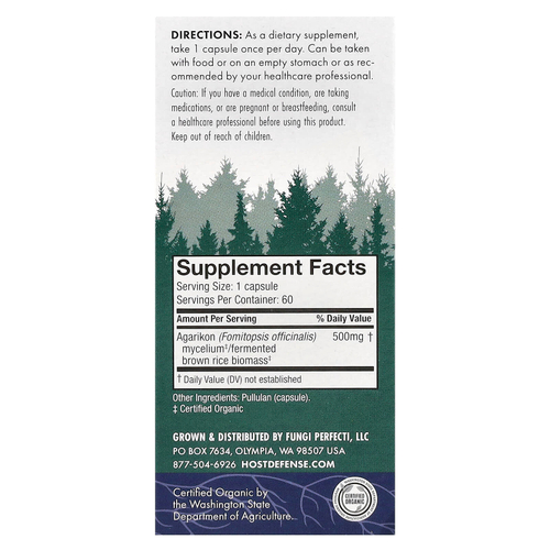 Host Defense, Mushrooms™, агарик, 60 капсул (500 мг в 1 капсуле)