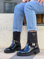 Черные комбинированные ботинки Прада Prada с нейлоновым верхом и пряжкой