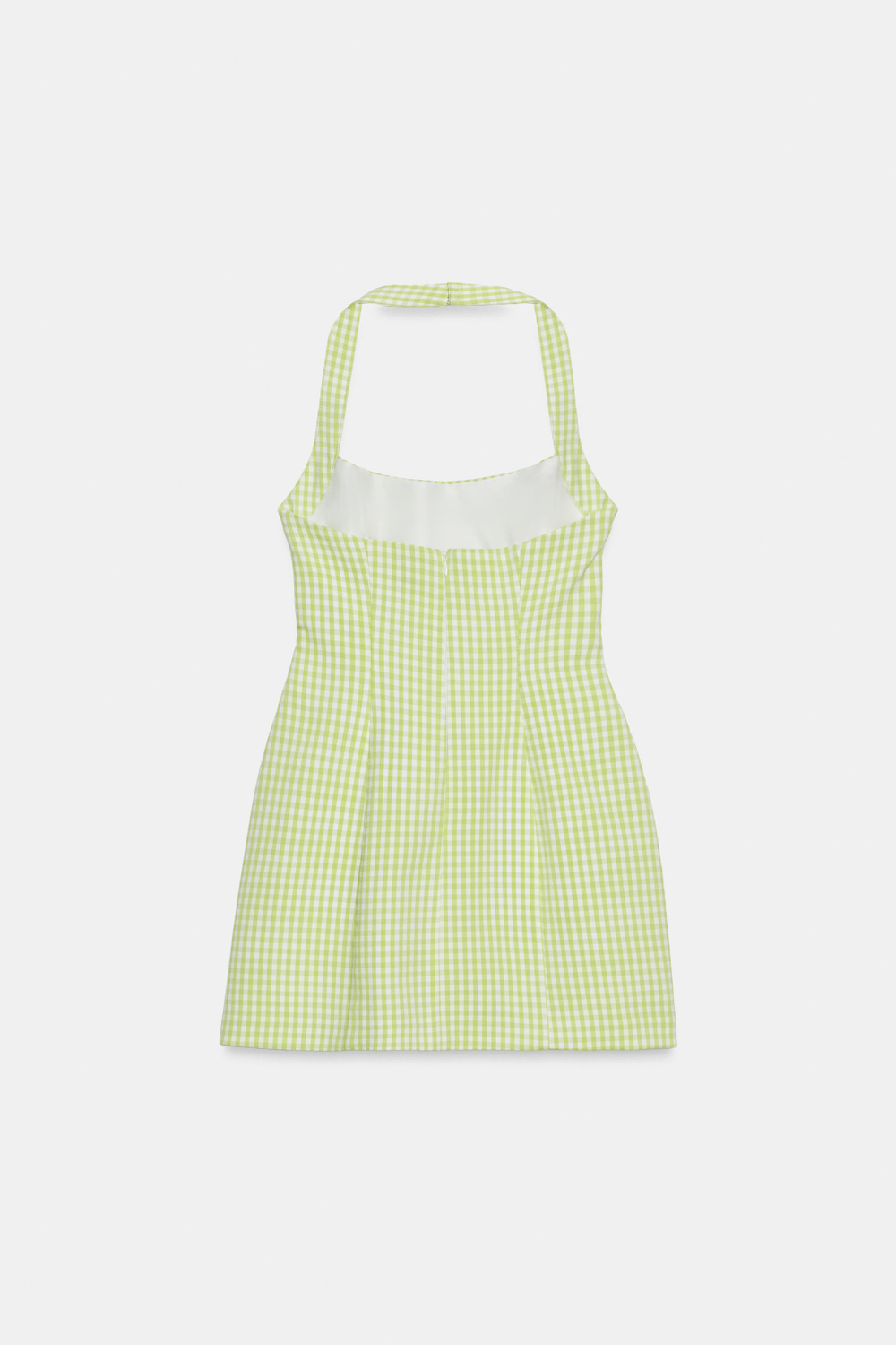 ZARA ПЛАТЬЕ ХАЛТЕР В КЛЕТКУ ВИШИ, НЕОНОВЫЙ ЛАЙМОВЫЙ