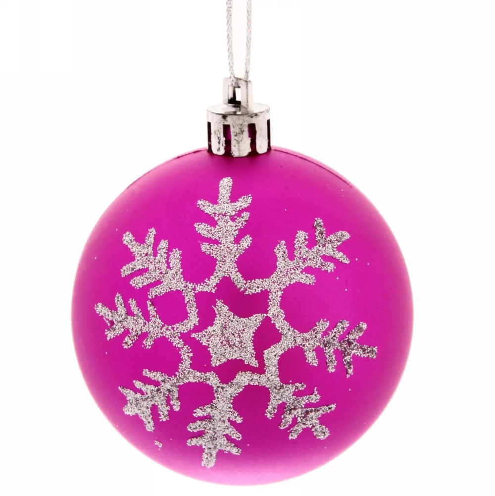 Новогодние шары «Сказочные снежинки» 6 см (набор 3шт), розовый/серебро