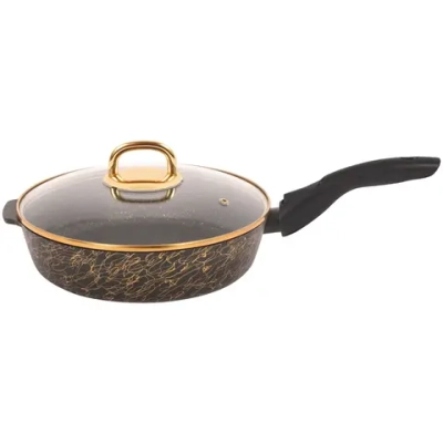Сковорода глубокая 24см со съемной ручкой и стекл. крышкой «Грация» (черный/золото) сгчз242а