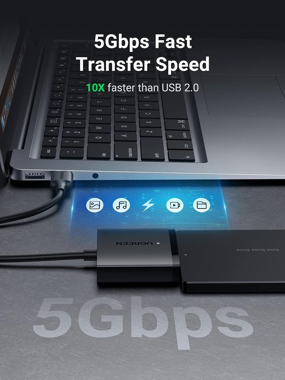 Конвертер/Адаптер с USB 3.0 на 3.5''/2.5'' SATA, без БП, UGREEN 60561