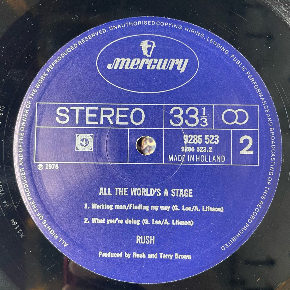 Винтажная виниловая пластинка LP Rush All The World A Stage (Holland 1976)
