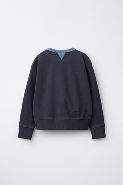 ZARA ТОЛСТОВКА С КОНТРАСТНЫМ ВОРОТНИКОМ И ДЕКОРАТИВНЫМИ ШВАМИ, СИНИЙ