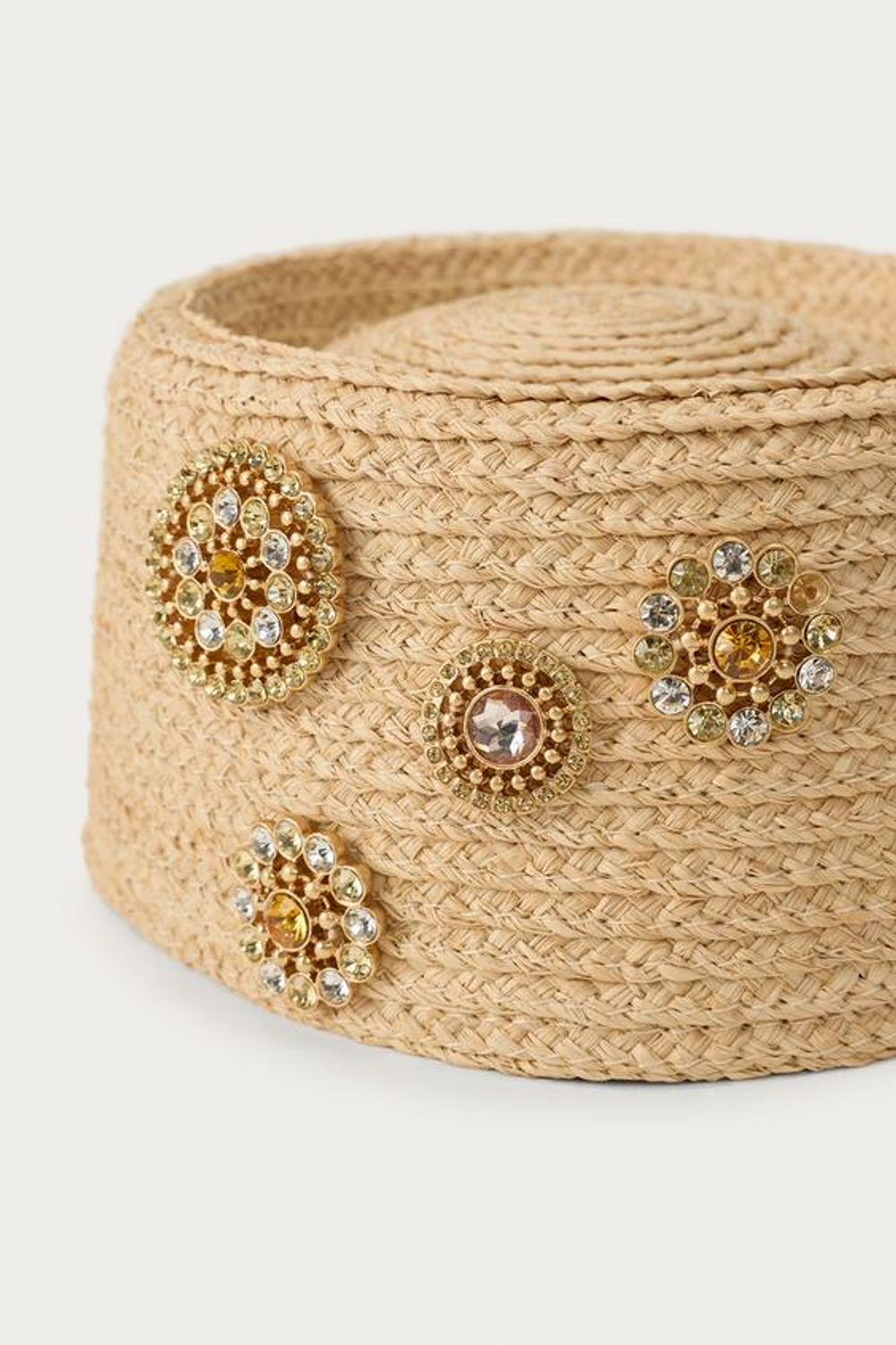 ZARA X MARISA BERENSON ШЛЯПА ИЗ 100% РАФИИ С БРОШКАМИ, СВЕТЛО-БЕЖЕВЫЙ