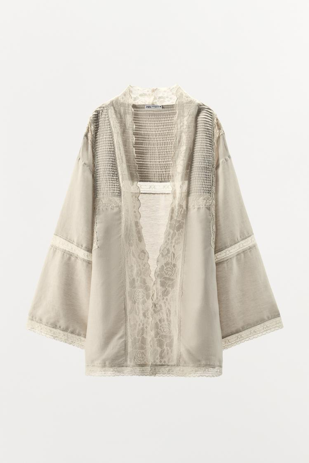 ZARA ХАЛАТ СО СКЛАДКАМИ И КРУЖЕВОМ LIMITED EDITION, ЖЕЛТОВАТО-БЕЛЫЙ