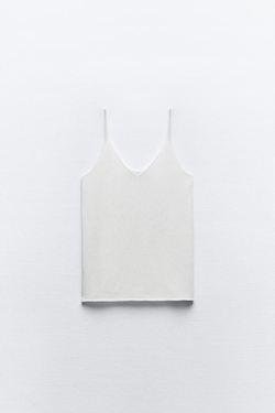 ZARA ОДНОТОННЫЙ ТОП С БРЕТЕЛЯМИ, БЕЛЫЙ