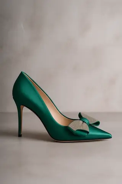 Женские туфли зеленые с бантом