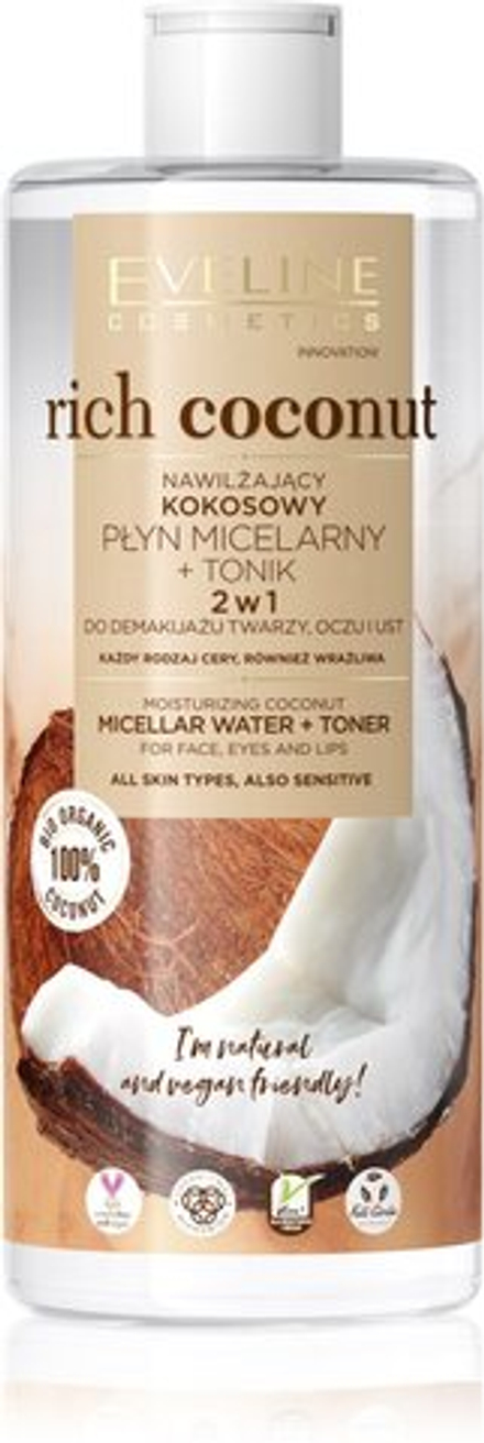 Eveline Cosmetics Rich Coconut - мицеллярная вода с тоником 2 в 1 /   500  ml  / GTIN 5903416026860