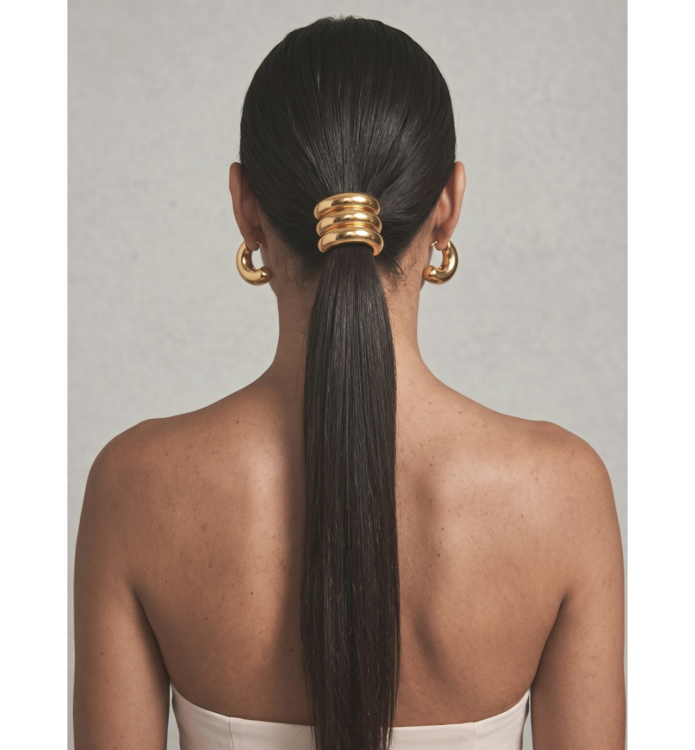 Резинка для волос металлическое полукольцо «TRIPLE HAIR CUFF SILVER», золото/серебро