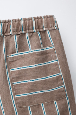 ZARA БЕРМУДЫ В ПОЛОСКУ ИЗ ХЛОПКА И ЛЬНА, СВЕТЛО-КОРИЧНЕЫЙ