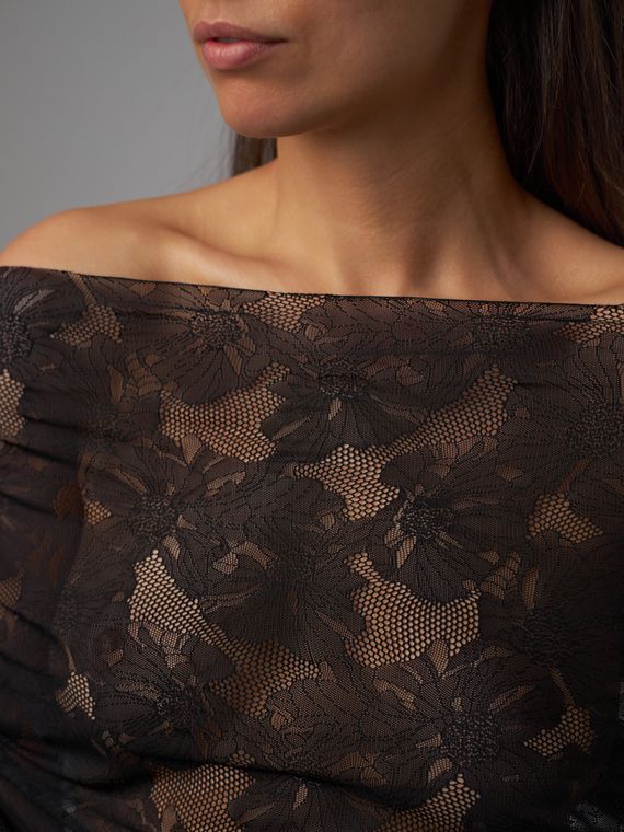 Кружевное эластичное полотно оптом, маки, черный 170