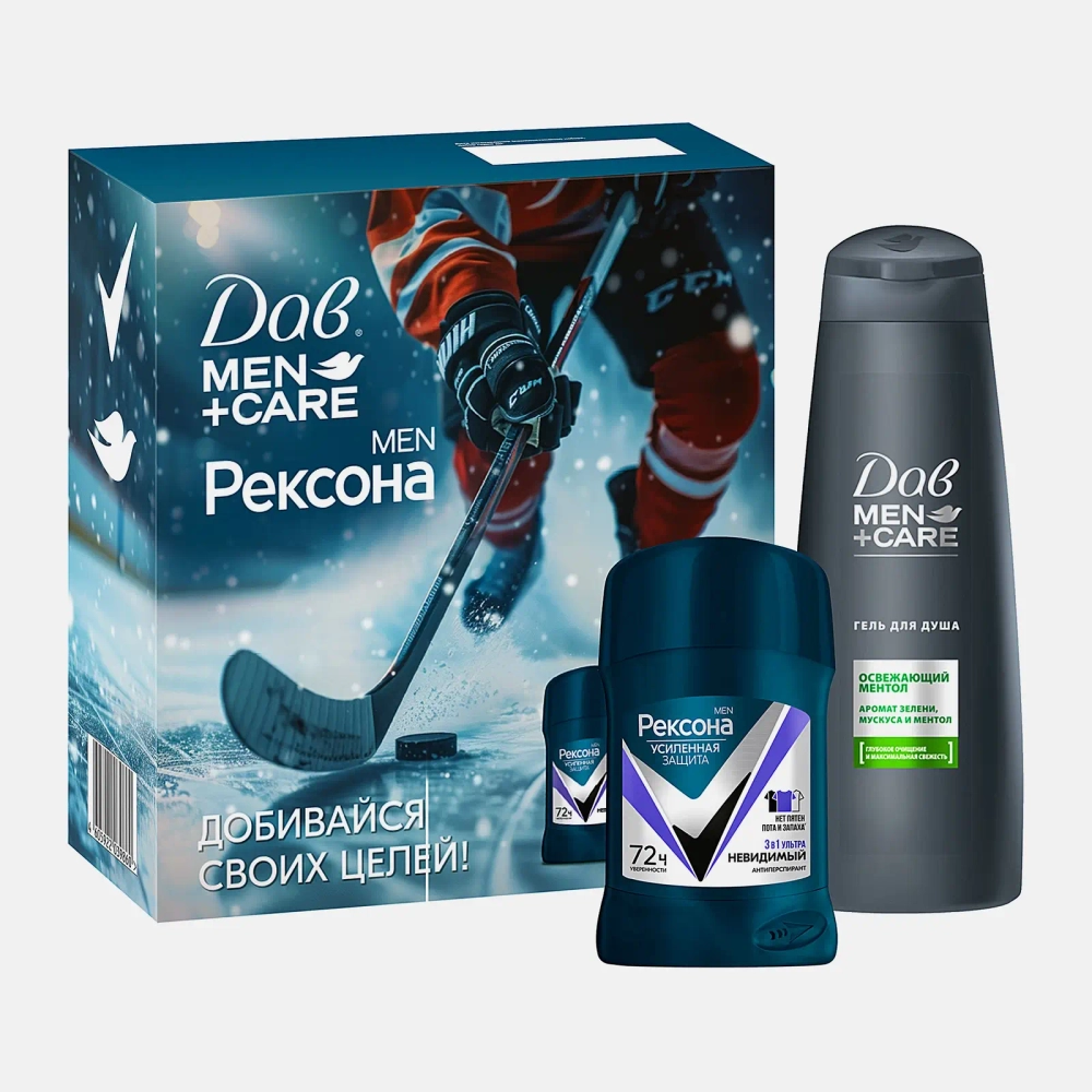 Подарочный набор Дезодорант Рексона Men + Гель для душа Дав Men Care 225мл в ассортименте