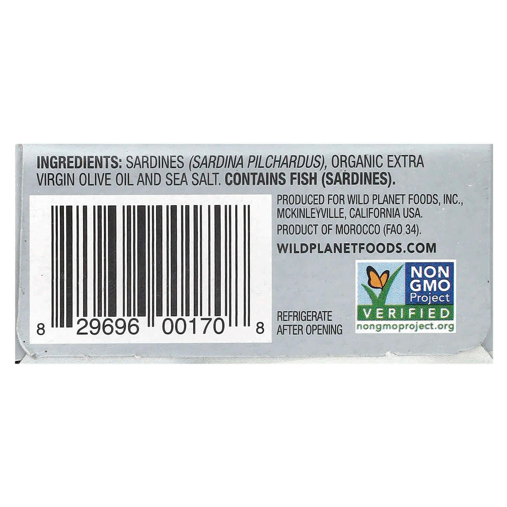 Wild Planet, филе диких сардинов без кожи и костей, в нерафинированном оливковом масле высшего качества, 120 г (4,25 унции)