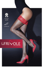 Чулки Le Frivole с красной кружевной резинкой черные S/M