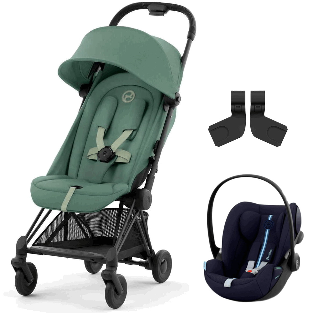 Коляска Cybex Coya Matt Black Frame Cloud G i-Size Ocean Blue Plus Leaf Green с дождевиком