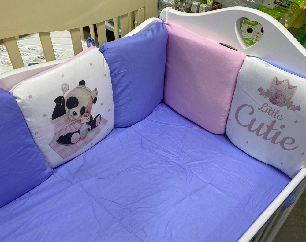 Комплект в кроватку 6-ти предметный (подушечки 17 предметов), "Маленькая милашка" сатин