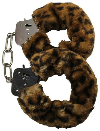 Металлические наручники с пятнистым мехом "под леопарда" (Цвет: пятнистый)