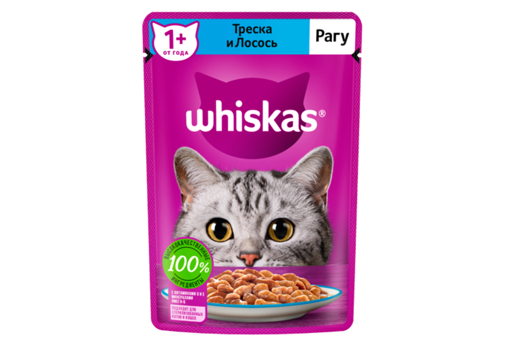 Whiskas для взрослых кошек рагу с лососем 85 г