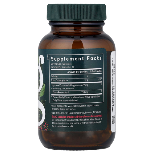Gaia Herbs, ресвератрол, 50 жидких капсул Phyto-Caps®