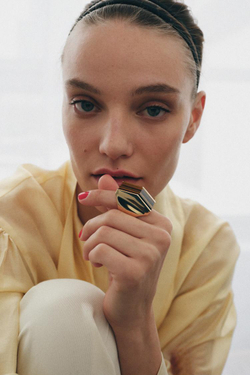 ZARA МАКСИ-КОЛЬЦО С ГЕОМЕТРИЧЕСКИМ КАМНЕМ, ЗОЛОТИСТЫЙ