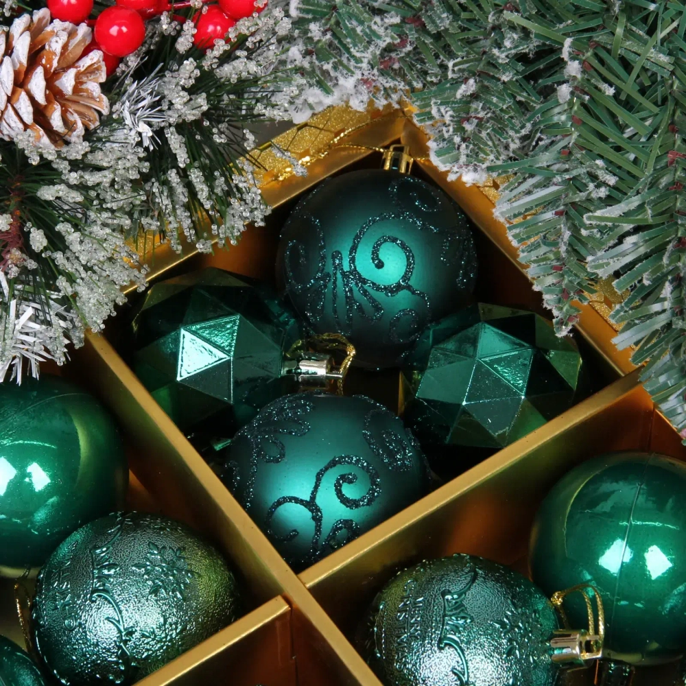 Новогодние шары «Зимняя вечеринка» 6 см (набор 16 шт), Изумруд