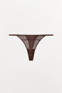 ZARA ТРУСЫ-ТАНГА ИЗ ШЕЛКА С ТЕКСТУРОЙ LIMITED EDITION, КОРИЧНЕВЫЙ