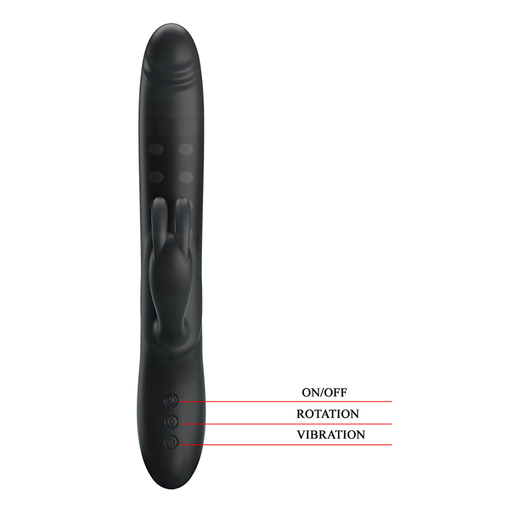 Черный вибратор-кролик 25см с вращением бусин Pretty Love Rabbit Vibrator Colin Black BI-014443