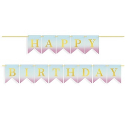 Гирлянда Флажки, Happy Birthday, Нежный градиент, Металлик, 500 см, 16*12 см