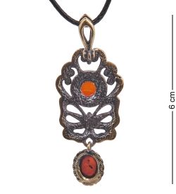 AM-4138 Подвеска «Бабочка Цветение» (латунь, янтарь)