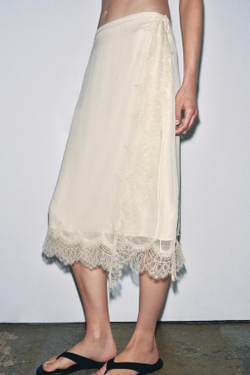 ZARA ЮБКА-ПАРЕО С КРУЖЕВОМ — ZW COLLECTION, ЖЕЛТОВАТО-БЕЛЫЙ