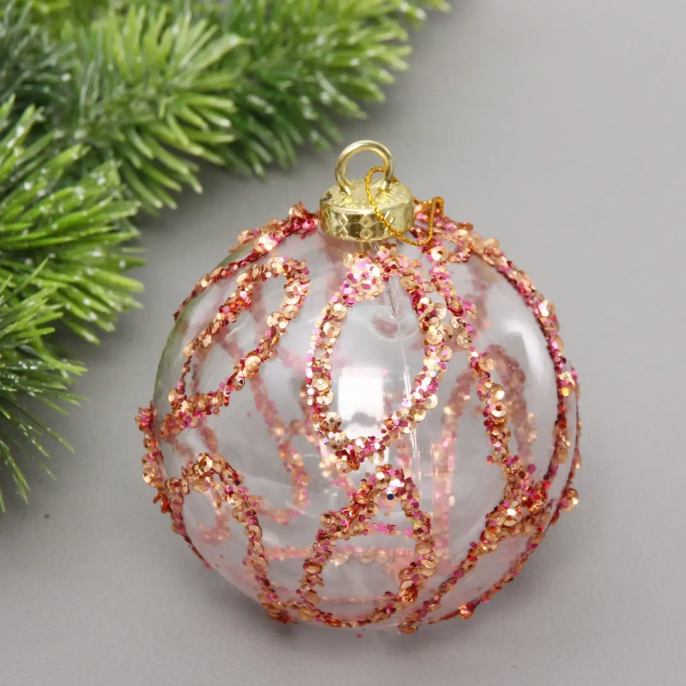 Новогодний шар «Мерцающий узор» 8 см, Розовое золото