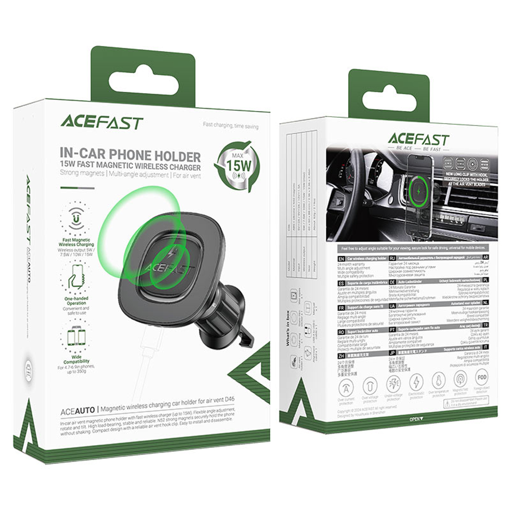 Автомобильный держатель для телефона ACEFAST D46 Wireless (черный) magnetic