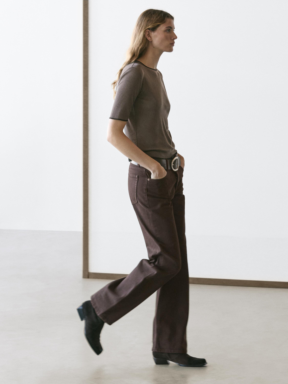 Massimo Dutti Джинсы с широкими штанинами, шоколадный