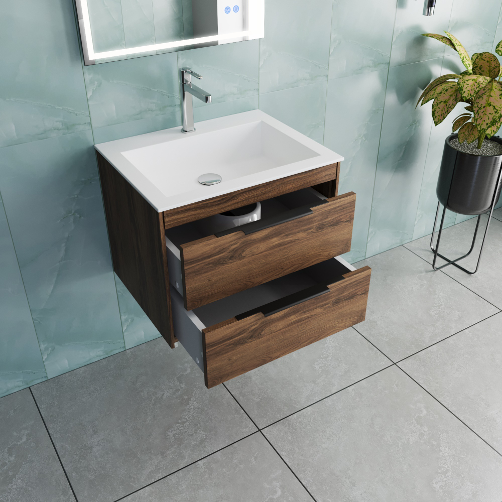 Тумба под раковину Vincea Chiara 2D 600 подвесная, 2 выкатных ящика soft-close, C.Oak