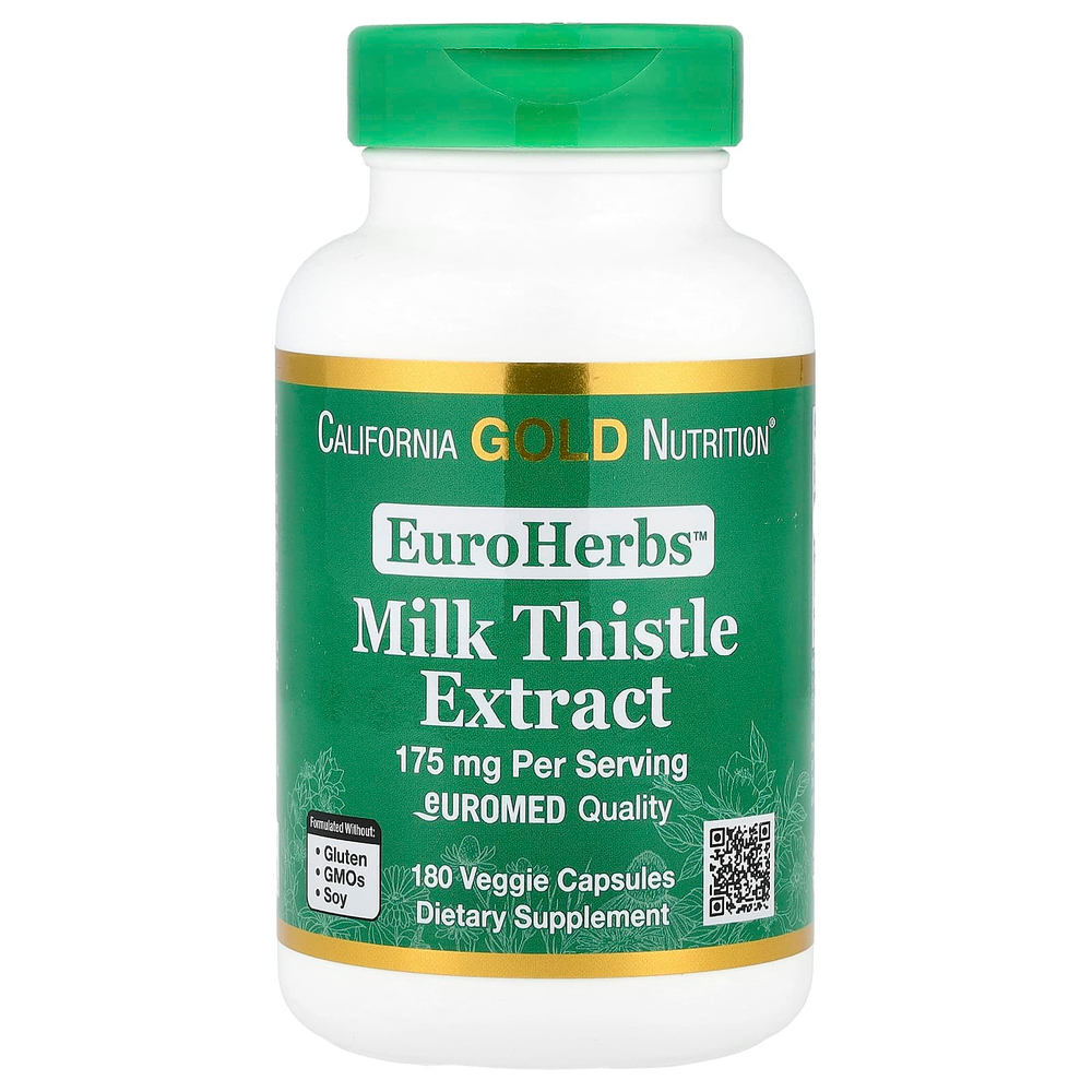 California Gold Nutrition, EuroHerbs, экстракт расторопши, качество Euromed, 175 мг, 180 растительных капсул
