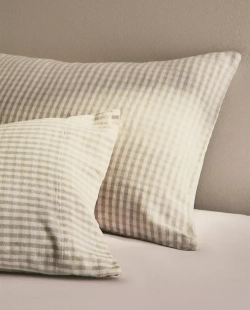 ZARA HOME НАВОЛОЧКА ИЗ СМЕСОВОГО ХЛОПКА В КЛЕТКУ, СВЕТЛО-БЕЖЕВЫЙ