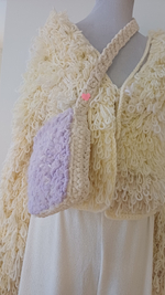 Сумка вязаная кроссбоди фиолетово-бежевая