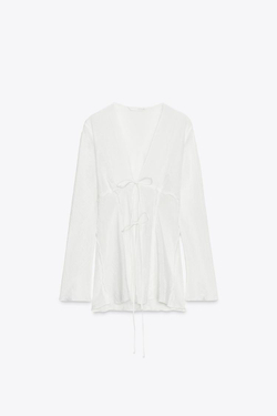 ZARA БЛУЗА С ЗАВЯЗКАМИ — ZW COLLECTION, ЖЕЛТОВАТО-БЕЛЫЙ