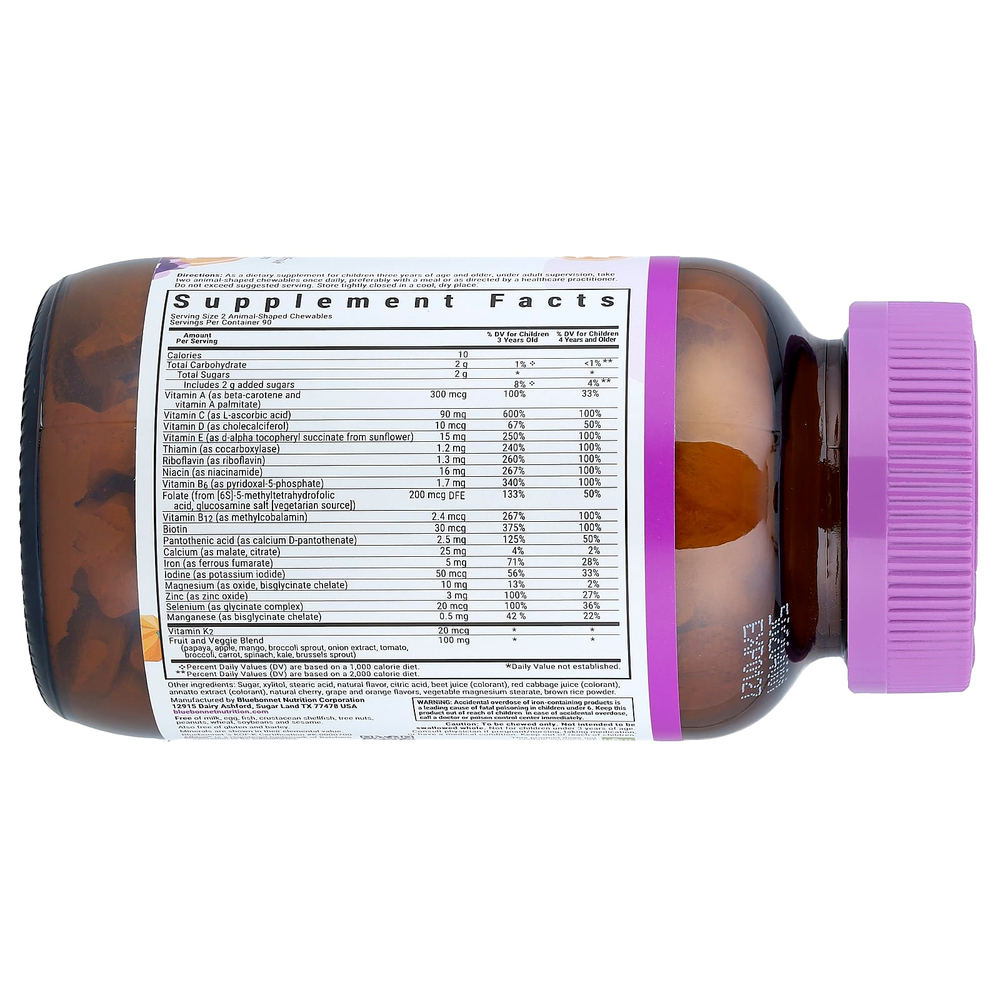 Bluebonnet Nutrition, Rainforest Animalz®, мультивитамины для детей, фруктовое ассорти, 180 жевательных таблеток