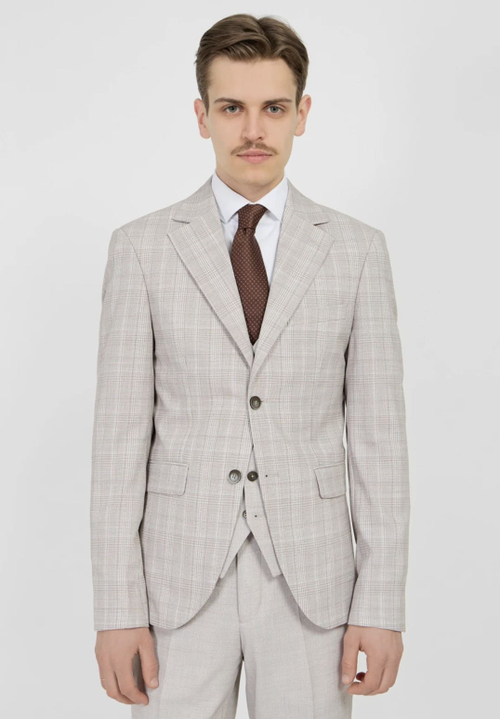 Мужской классический костюм в клетку (бежевый) А40