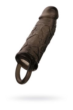 Насадка Toyfa XLover, для увеличения размера с кольцом, TPE, черная прозрачная, 14,5 см