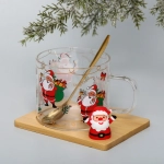 Кружка стеклянная 280мл «Дед Мороз» на бамбуковой подставке с ложкой, в подарочной коробке