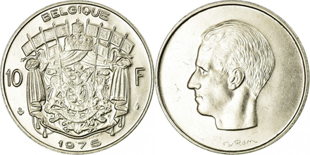 Бельгия 10 франков, 1969-1979 Надпись на французском - 'BELGIQUE' aUNC