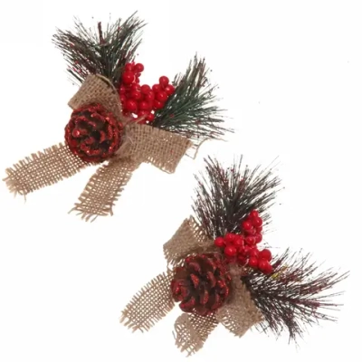 Бант на елку «Сказочная хвоя» 11*12 см (набор 2 шт.), бежевый