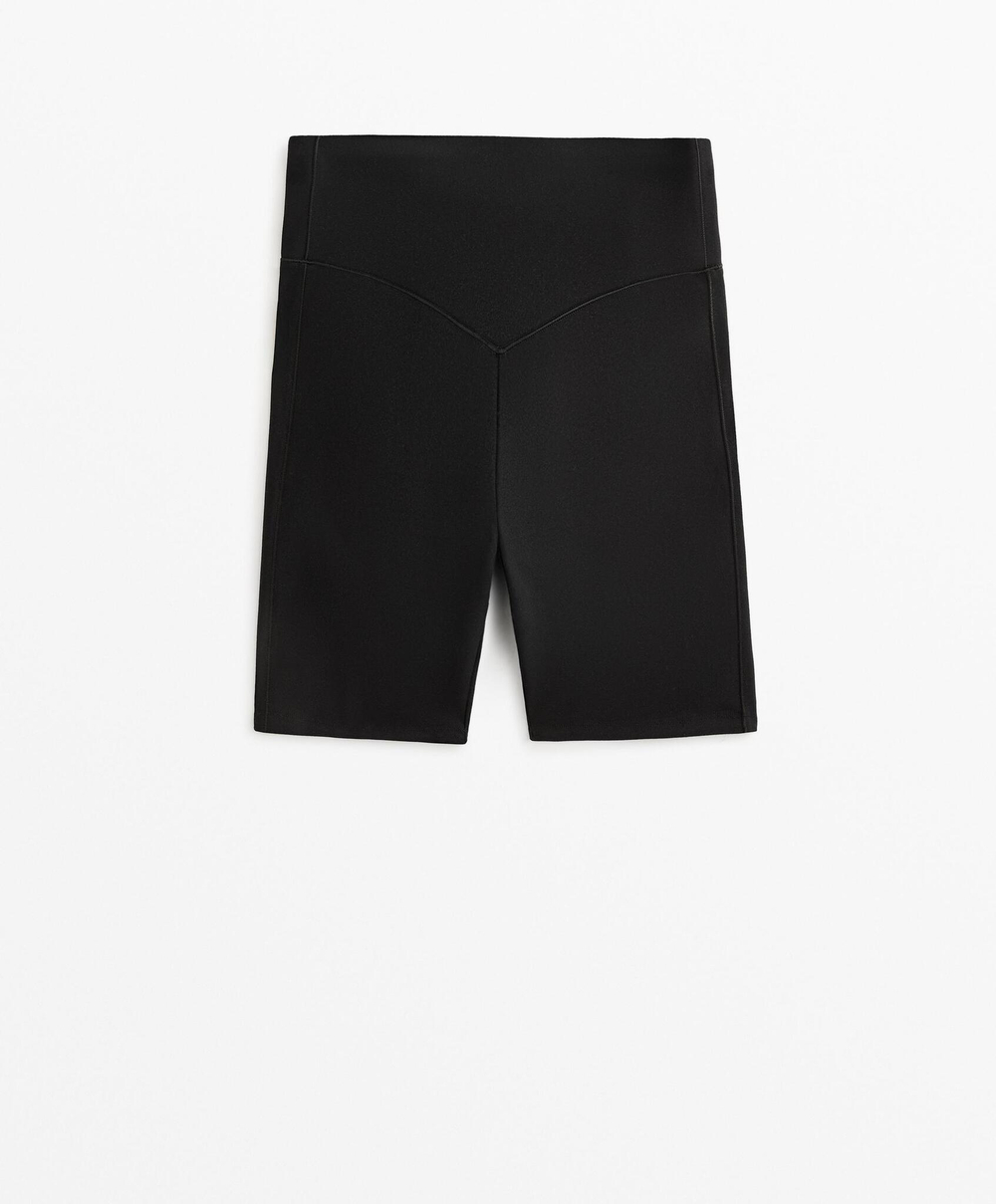 OYSHO Леггинсы-велосипедки полиамидные хлопковые с высокой посадкой 20 см, чёрный