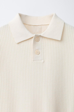 ZARA БАЗОВОЕ ПОЛО В РУБЧИК, ЭКРЮ