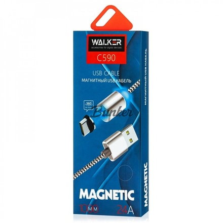 Кабель USB-8-pin WALKER C590, магнитный, красный металл штекер, 1м, круглый красный ткань